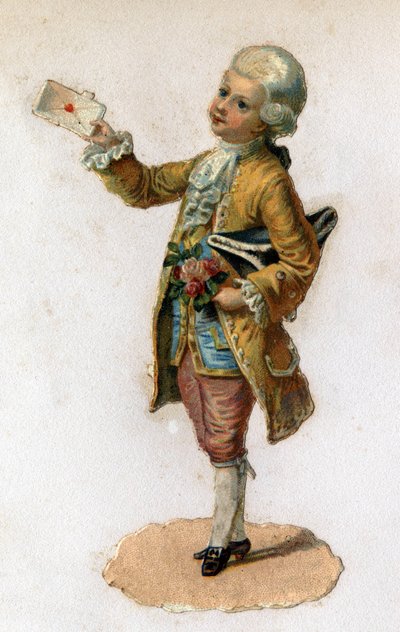 Posłaniec (XVIII w.) niosący zapieczętowany list. Chromolitografia około 1890 r. autorstwa Unknown artist