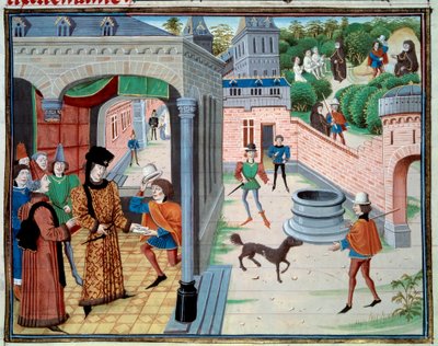 Posłaniec. Miniatura z rękopisu „Renaud de Montauban” lub „Les quatre fils Aymon” Loyseta Liedeta (czynny w latach 1448-1478). Ms. 5073. XV-wieczna Bibliotheque de l