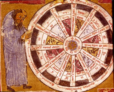 Mnich przy kole życia religijnego Miniatura z „Dzieła” Hugo de Sancto Victore (Hugo od św. Wiktora) (ok. 1096-1141) XII-wieczna Biblioteca Governativa, Cremona autorstwa Unknown artist