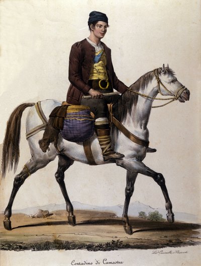 Chłop na koniu w okolicach Camastry na Sycylii Rycina z XIX wieku autorstwa Unknown artist