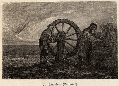 Remover w Estonii. Rysunek Henrieta, ilustrujący jego podróż do rosyjskich prowincji bałtyckich w latach 1851-54. Grawerowanie w „”Le tour du monde””, pod redakcją Edouarda Chartona autorstwa Unknown artist