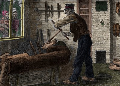 Sabotażysta przy pracy w swoim warsztacie w Belgii, W „”Le journal de la jeunesse 1888””. autorstwa Unknown artist