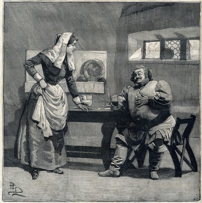 Scena „Falstaff” z opery eponim Giuseppe Verdiego powstała w 1893 roku. Grawer w „Le Parisien”” autorstwa Unknown artist