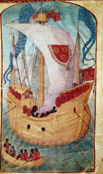 Statek z dekoracją żagla herbu Louisa Maleta (1441-1516), seigneur of Granville Miniature z Olivier de la Marche (1425-1502) 1483 Chantilly, Musee Conde autorstwa Unknown artist