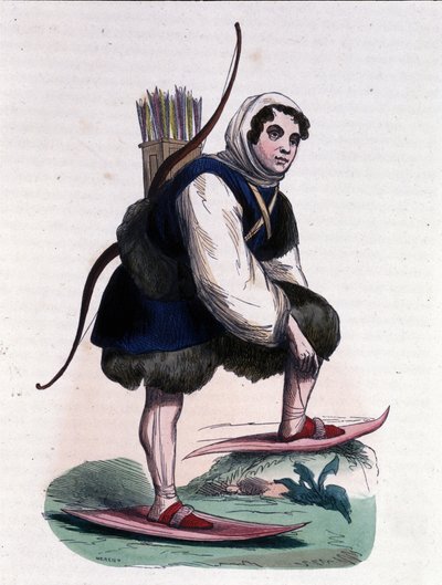 Łowca nart z plemienia Samoyedów pochodzenia mongolskiego. autorstwa Unknown artist