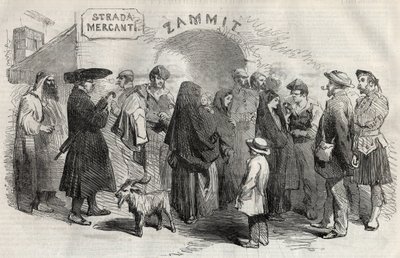 Ulica w Valletcie (Valletta) na Malcie (Malta) w 1857 roku. autorstwa Unknown artist