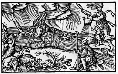 Czarownica wywołuje burzę po „Historii de gentis nortentrionalibu” Olausa Magnusa, Rzym 1555 autorstwa Unknown artist