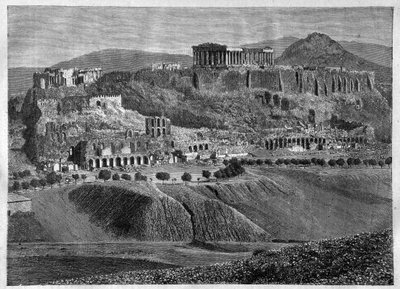 Akropol w Atenach 1881- Akropol w Atenach w 1881 - grawerowanie - autorstwa Unknown artist