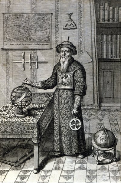 Adam Schall, astronom (1592-1666) w stroju mandaryńskim w obserwatorium w Pekinie, w „Chiny” Athanase Kircher (lub Athanasius Kircheri) autorstwa Unknown artist
