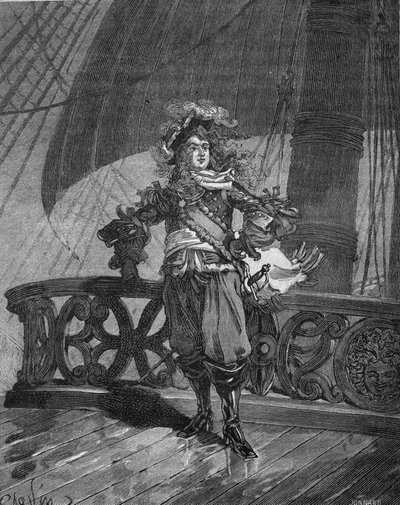 Admirał Tourville (Anne Hilarion z Costentin (Cotentin), hrabia Tourville (1642-1701). na statku „Soleil Royal”. Rycina z XIX wieku. W „Histoire de France” Julesa Micheleta autorstwa Unknown artist