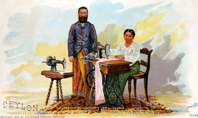 Reklama maszyn do szycia Singer, Cejlon (obecna Sri Lanka). 1892 autorstwa Unknown artist