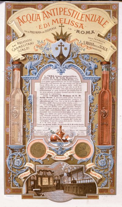 Reklama wody zapachowej: woda przeciwko zarazie melisy. chromolitografia z 1895 r autorstwa Unknown artist