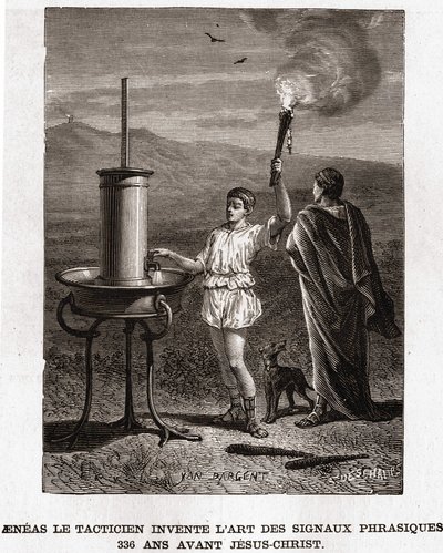 Eneasz Taktyk wynajduje sztukę sygnałów frazowych, 366 pne. Grawerowanie XIX w., kolekcja bianchetti autorstwa Unknown artist