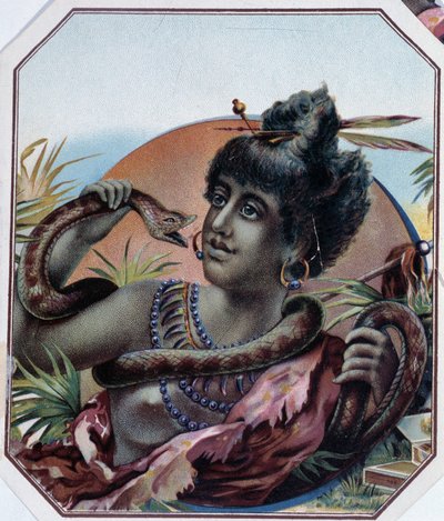 Afrykańska czarna kobieta i wąż - Etykieta na pudełko po cygarach, koniec XIX wieku autorstwa Unknown artist