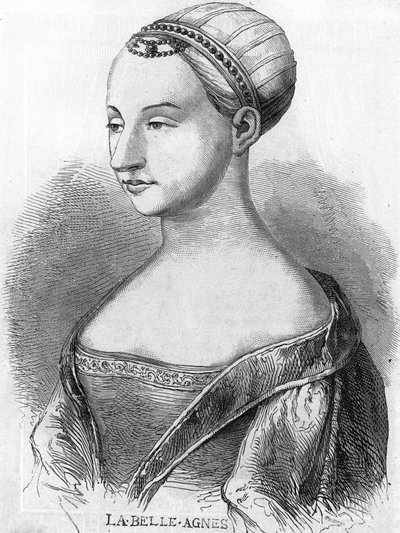 Agnes Sorel (1422-1450) (Pani Beaute sur Marne) (Beaute-sur-Marne), znana jako „La Belle Agnes”, ulubiona przez Karola VII. Rycina XIX wieku. autorstwa Unknown artist