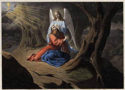 Agonia w Ogrodzie - Modlitwa Chrystusa w Ogrodzie Oliwnym. Anonimowy rycina z połowy XIX wieku. autorstwa Unknown artist
