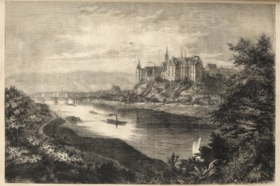 Zamek Albrechtsburg - Saksonia -Niemcy - Zamek Albrechtsburg na ziemi saksońskiej w Niemczech - grawerowanie - 1866 autorstwa Unknown artist
