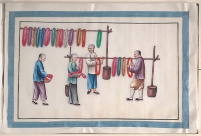 Album zawierający dwanaście obrazów przedstawiających ludzi robiących jedwab autorstwa Unknown Artist