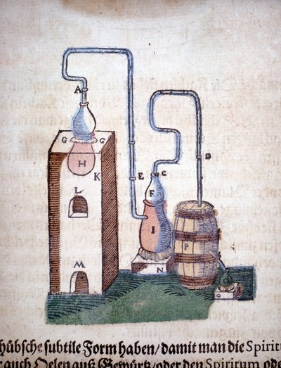 Alchemia: Aparatura do destylacji, zaczerpnięta z książki Pietro Andrea Mattioli (Matthiole) (1500-1577). Frankfurt autorstwa Unknown artist