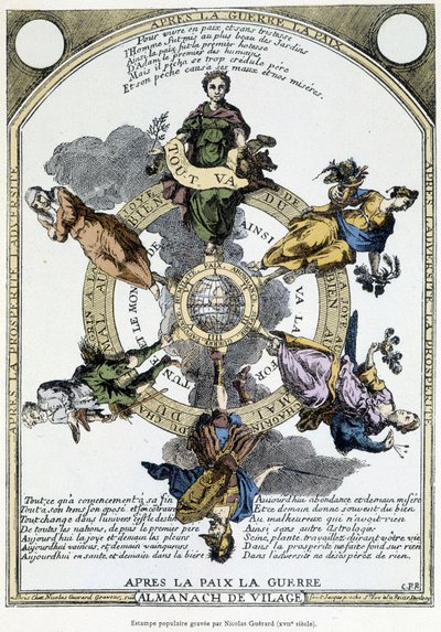 Almanach de vilage „Po wojnie pokój, po pokoju wojna”: szafa na wsi i zaprojektowana w sensie łagodnej filozofii, aby obudzić w masach ducha rezygnacji w obliczu nędzy czasu - XVII wiek autorstwa Unknown artist