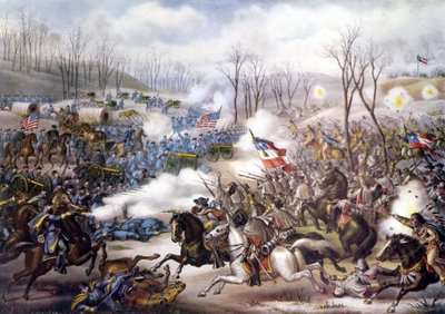 Wojna secesyjna (1861 - 1865): Bitwa pod Pea Ridge lub Elkhorn Tavern (Arkansas) 06 - 08 marca 1862. Rycina z XIX wieku. autorstwa Unknown artist