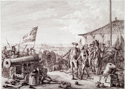 Wojna o niepodległość Stanów Zjednoczonych: Bitwa o Grenadę w dniu 6 lipca 1779 r. między brytyjską marynarką wojenną a marynarką francuską (grawerowanie autorstwa Unknown artist