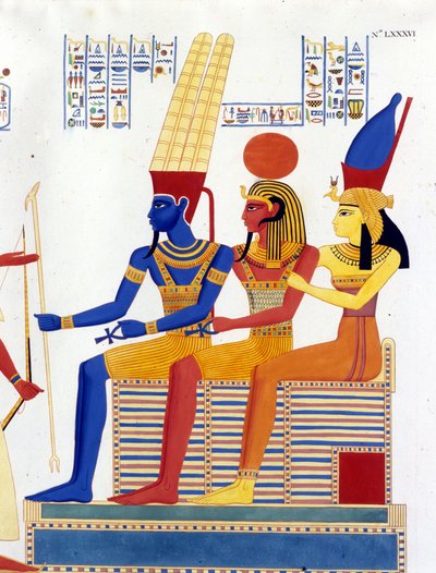 Amon – re, Ptah, Mut – w „Zabytkach Egiptu i Górnej Nubii” Ippolito Roselliniego (Rossellini). autorstwa Unknown artist