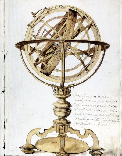 Sfera armilarna. Grawerowanie z XVII wieku. autorstwa Unknown artist