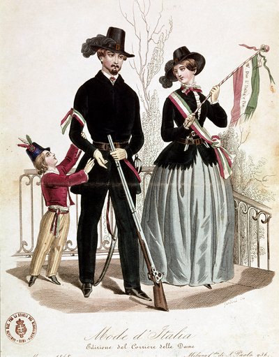 Elegancka rodzina patriotyczna w czasach Risorgimento (litografia autorstwa Unknown artist