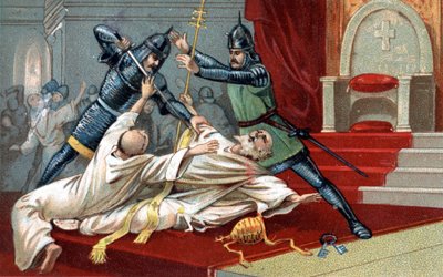 Bombardowanie Anagni. Pomocna pomoc Wilhelma z Nogaret, wysłana przez króla Francji Filipa IV Bela; 8 września 1303 zatrzymał papieża Bonifacego VIII w Anagni (Benedetto Caetani dit Bonifacio VIII autorstwa Unknown artist