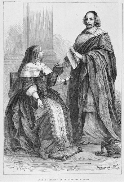 Anna Austriaczka i kardynał Jules Mazarin (1602-1661) - Grav., w "Histoire de France od najdalszych czasów do 1789" M. Guizota autorstwa Unknown artist