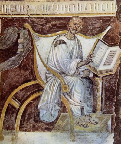 Anonimowy (około VI wieku). Najstarszy portret św. Augustyna (354 - 430). Rzym. Palazzo Lateranense, Scala Santa (Schody św.). Podobizna. autorstwa Unknown artist