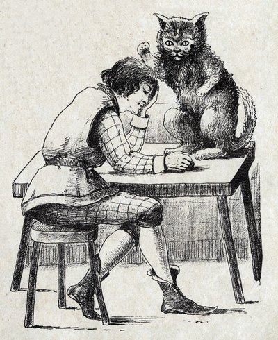 Anonimowa ilustracja do „”Le chat Botte””, opowiadania Charlesa Perraulta (1628-1703), francuskiego pisarza. Zdjęcia Marcel Vagne, Jarville Nancy, bez daty (koniec XIX wieku). autorstwa Unknown artist