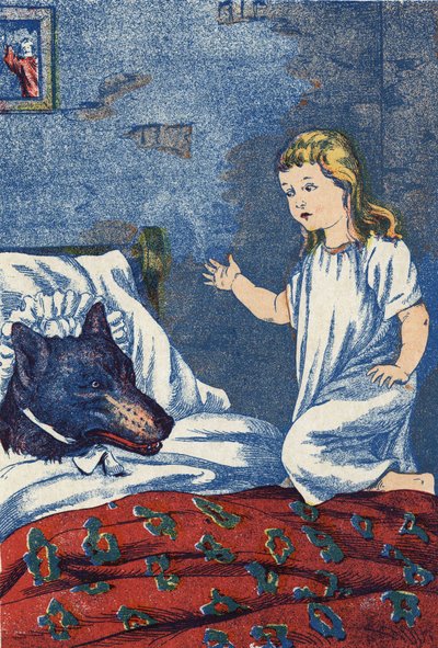 Anonimowa ilustracja do „Czerwonego Kapturka”, opowiadania Charlesa Perraulta (1628-1703), francuskiego pisarza. Zdjęcia Marcel Vagne, Jarville Nancy, bez daty (koniec XIX wieku). autorstwa Unknown artist