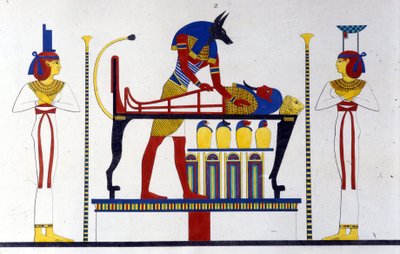 Anubis i mumia - w „Zabytkach Egiptu i Górnej Nubii” Ippolito Roselliniego (Rossellini). autorstwa Unknown artist