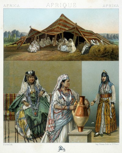 Namiot arabski, kostiumy algierskich kobiet - w „Le costume historique” autorstwa Racinet autorstwa Unknown artist