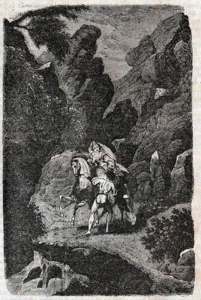 Argie zaatakowany rozkazami swojego oblubieńca - rycina z 1851 r. z „Wściekły Roland” (Orlando furioso) (XVI w.) Ludovico Ariosto, znanego jako Ariosta - Wydanie przetłumaczone z włoskiego przez hrabiego Tressan i wydane przez Gustave
