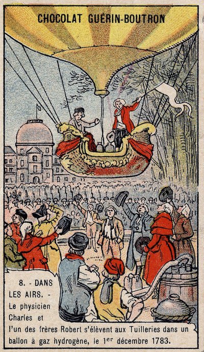 Wniebowstąpienie balonem z gazem wodorowym francuskiej aeronautyki Charlesa i Roberta le Jeune, wykonanego w Paryżu, w Ogrodzie Tuileries. 1 grudzień autorstwa Unknown artist