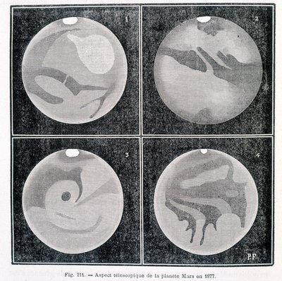 Teleskopowe aspekty planety Mars w 1877 - w „Popular Astronomy” Camille Flammarion, ed. Marpon i Flammarion autorstwa Unknown artist