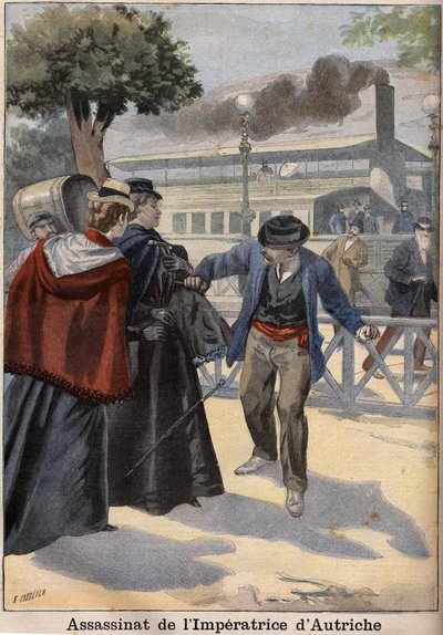Zabójstwo Impress Elisabeth z Austrii (Sissi) przez włoskiego anarchistę w Genewie autorstwa Unknown artist