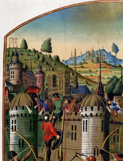 Atak na zamek Filipa Augusta z widokiem na Paryż i szubienicę Montfaucon podczas wojny stuletniej, połowa XV wieku. (szczegóły 14103). autorstwa Unknown artist