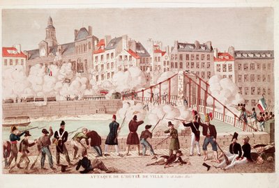 Atak na ratusz Paryża i bitwa pod mostem Arcola, 28 lipca 1830 (rycina) autorstwa Unknown artist
