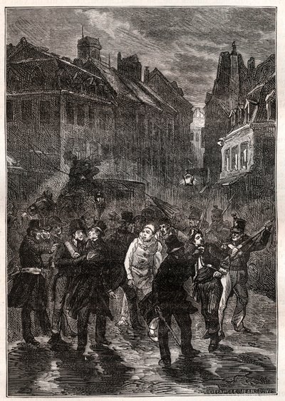 Ataki na Ludwika Filipa I - Le conspiracy de la rue des Prouvaires - 1 lutego autorstwa Unknown artist