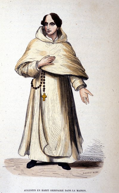 Augustyn w stroju zwykłym, zakonnik według reguł św. Augustyna. Rycina XIX wieku. autorstwa Unknown artist