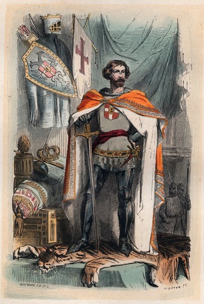 Baldwin I Konstantynopola - Portret Baudouina I, łacińskiego cesarza Wschodu (1171-1206), został cesarzem Konstantynopola, uczestnicząc w IV krucjacie. Znany również jako Baudouin IX z Flandrii (lub Baudouin VI z Hainaut). Grawerowanie z 1868 r autorstwa Unknown artist