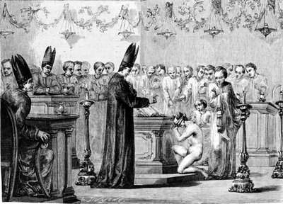 Chrzest wśród mormonów. Grawerowanie z XIX wieku. autorstwa Unknown artist