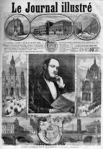 Baron Georges Eugene Haussmann, prefekt Sekwany w 1868 r. - okładka „Illustrous Journal” z 1868 r. autorstwa Unknown artist