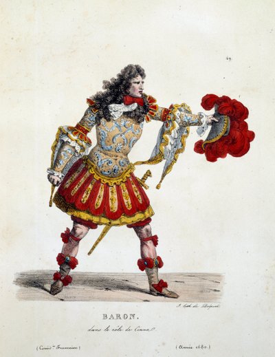 Strój barona w roli Cinny w 1680 roku. Kostium komedii francuskiej Hipolite Lecomte (1781-1857). Rycina XIX wieku. Dz. Chodźmy. autorstwa Unknown artist
