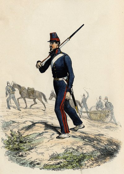 Batalion artylerii górskiej armii francuskiej w Algierii w 1830 r. w „Algierii starożytnej i współczesnej” Leona Galiberta autorstwa Unknown artist