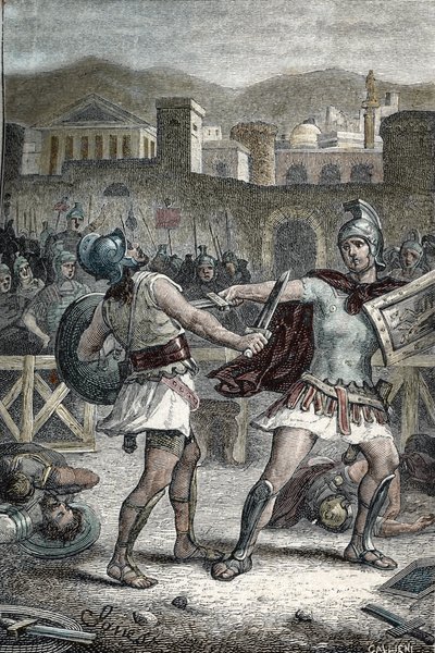 Bitwa między Horatiami i Kuriacjami. Rytownictwo autorstwa Unknown artist